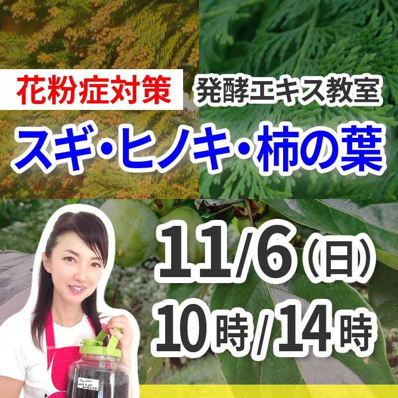 《11月6日》花粉症対策<br>発酵エキス教室「スギ・ヒノキ・柿の葉」