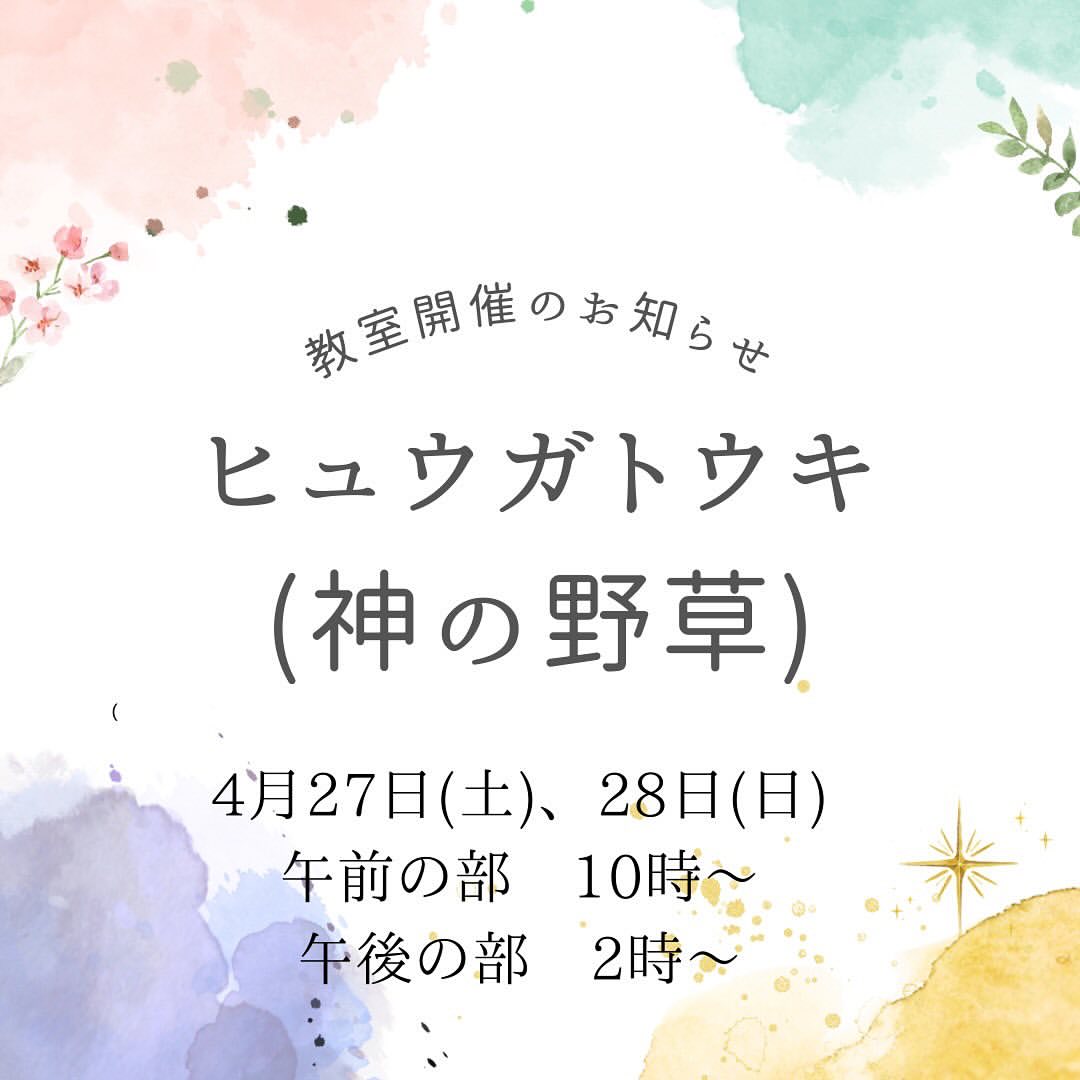 《浜松》4月27日,28日　<br>発酵エキスレッスン<br>「ヒュウガトウキ(神の草)」